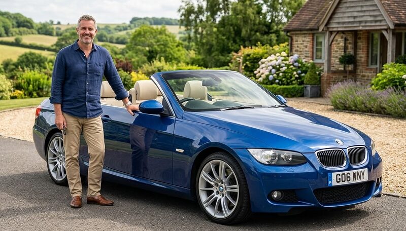 Man standing next to 2010 BMW 3 Series