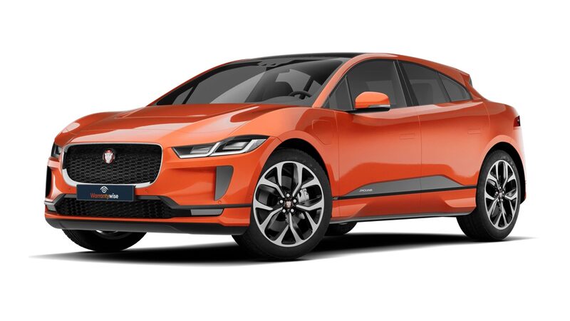 an image of an orange Jaguar I-Pace with a white background