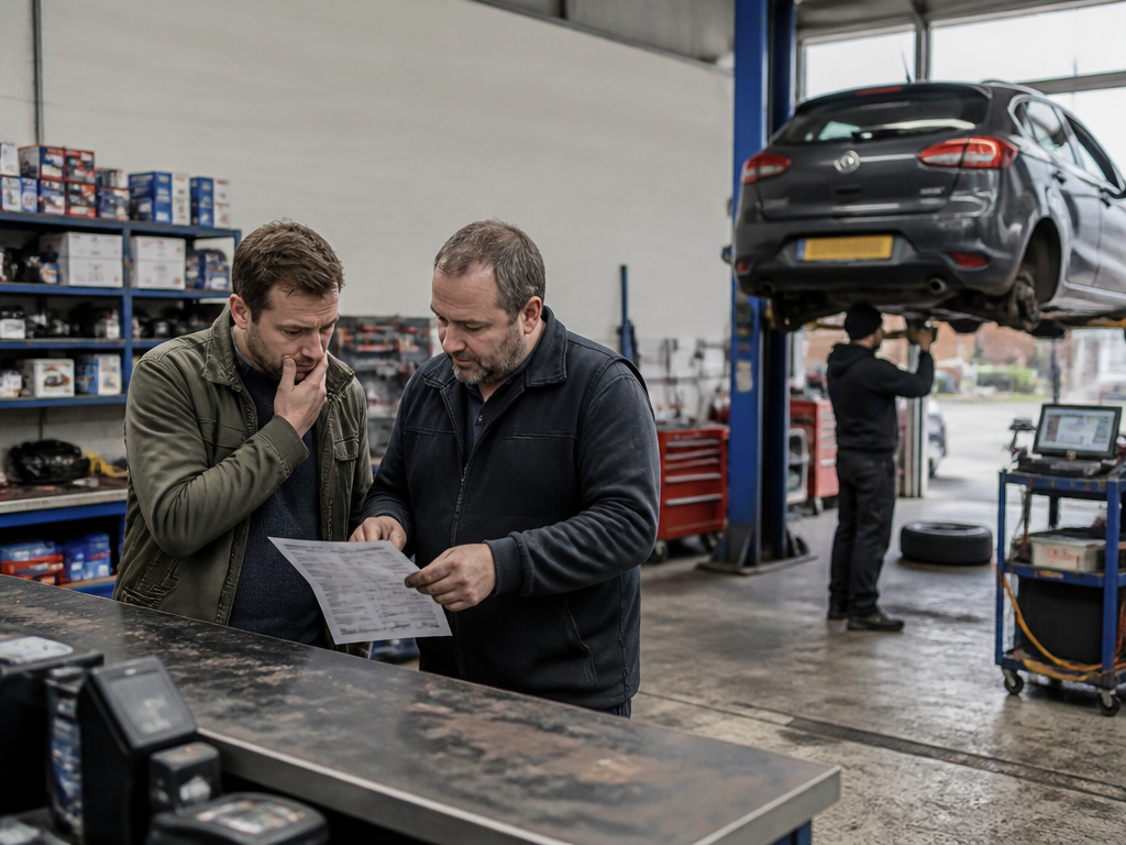 men_looking_at_repair_bill | Warrantywise AI generated images for illustrative purposes