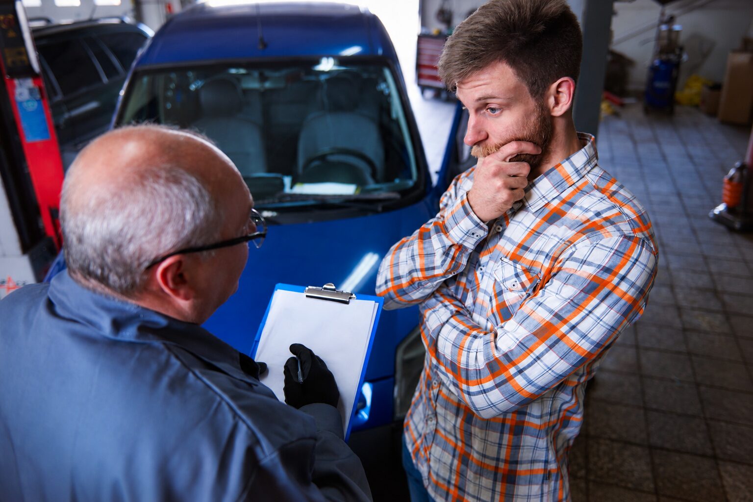 Garage Consultation with Orange Plaid Accents | Warrantywise